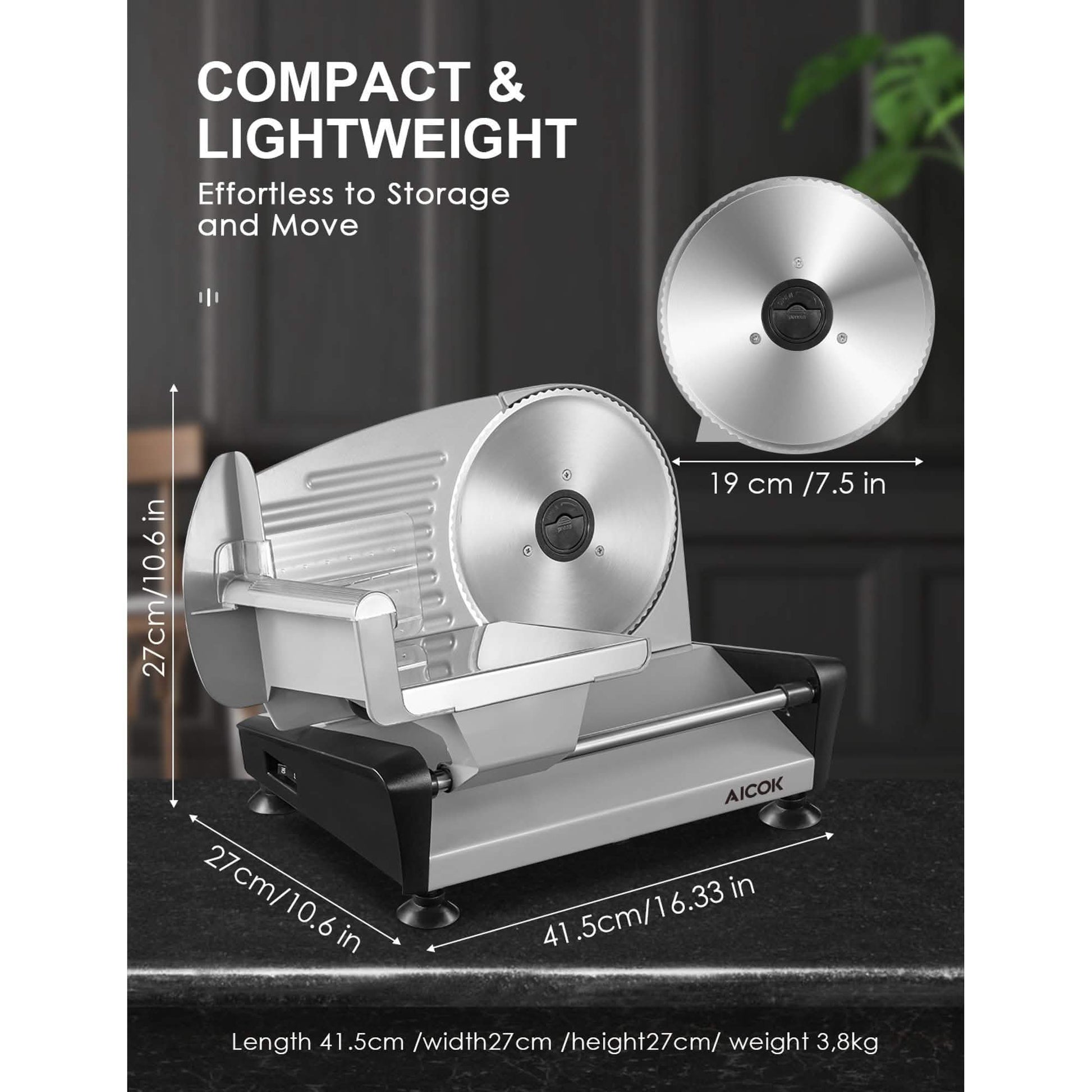Aicok Meat Slicer with 7.5" Removable Stainless Steel Blade DailySale