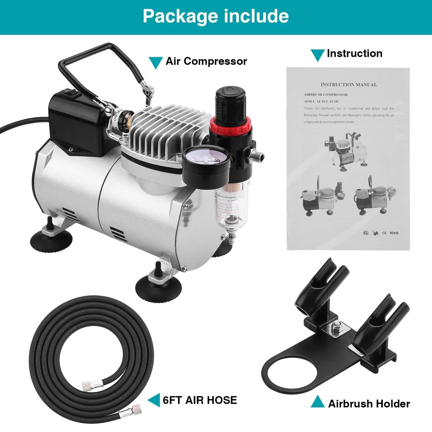 Airbrush Compressor Kit with 6ft Air Hose and Airbrush Holder DailySale