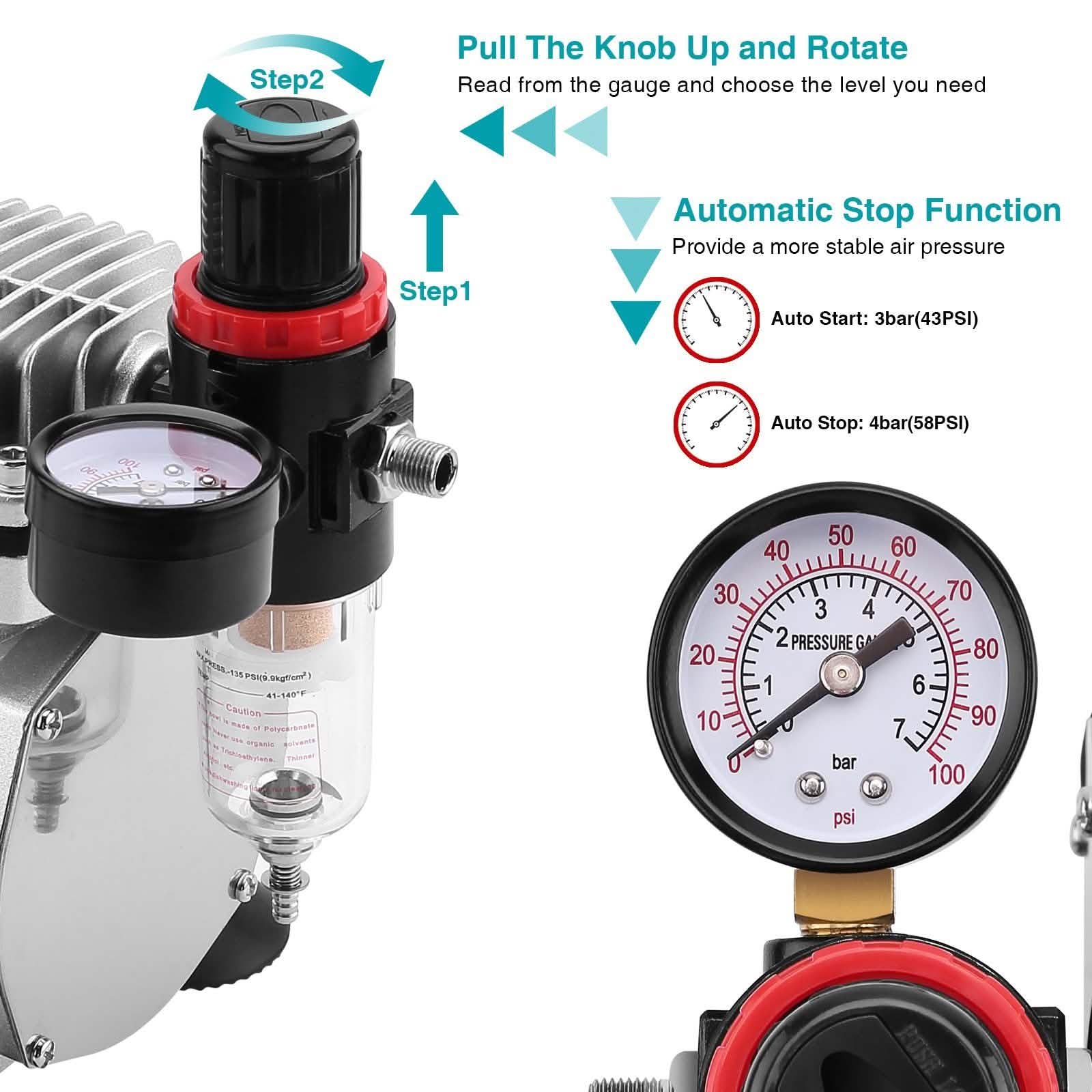 Airbrush Compressor Kit with 6ft Air Hose and Airbrush Holder DailySale