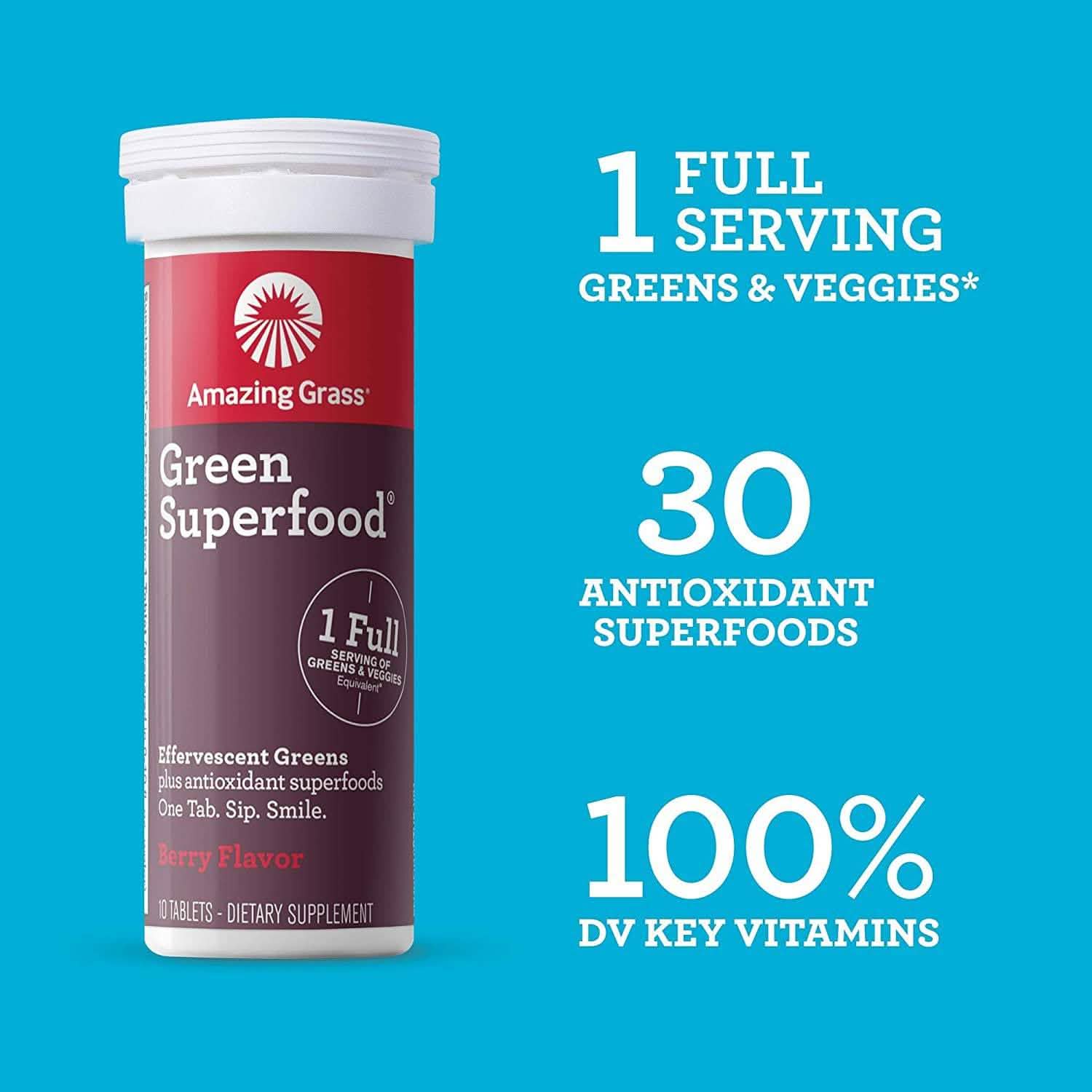 Amazing Grass Green Superfood Water Flavoring Tablet with Antioxidants and Alkalizing Greens DailySale
