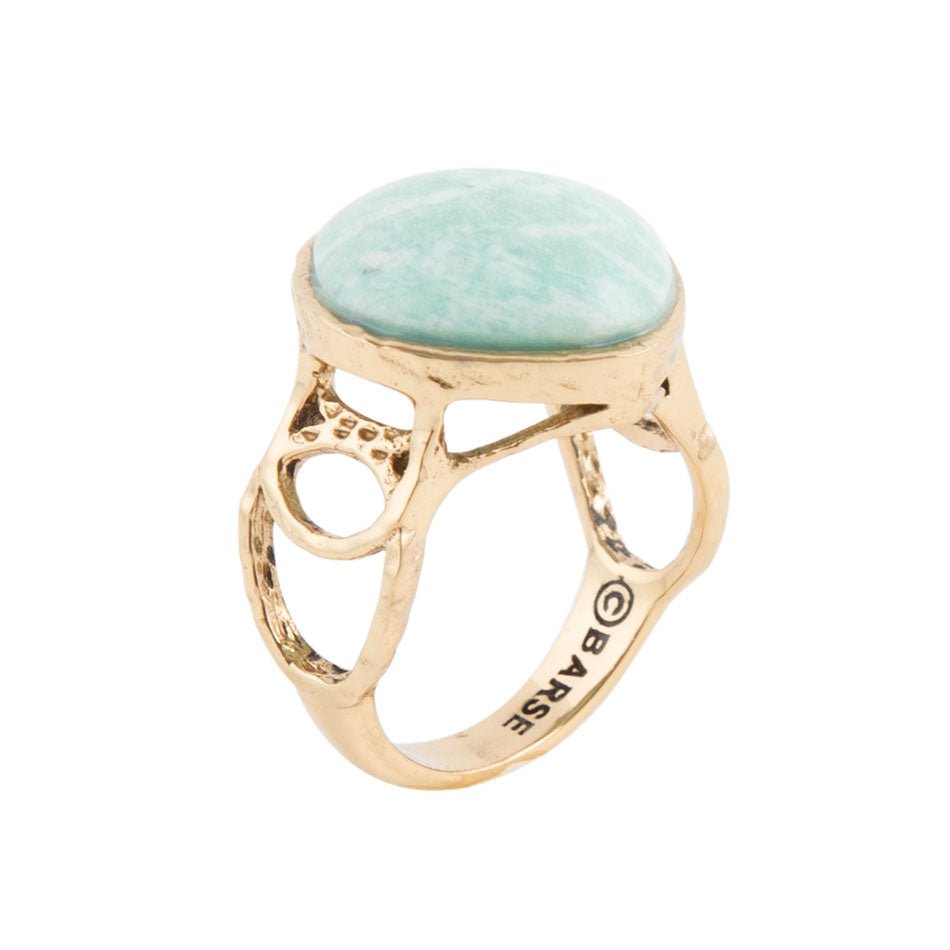 Blue Amazonite and Golden Bronze Circle Dance Ring Barse Jewelry