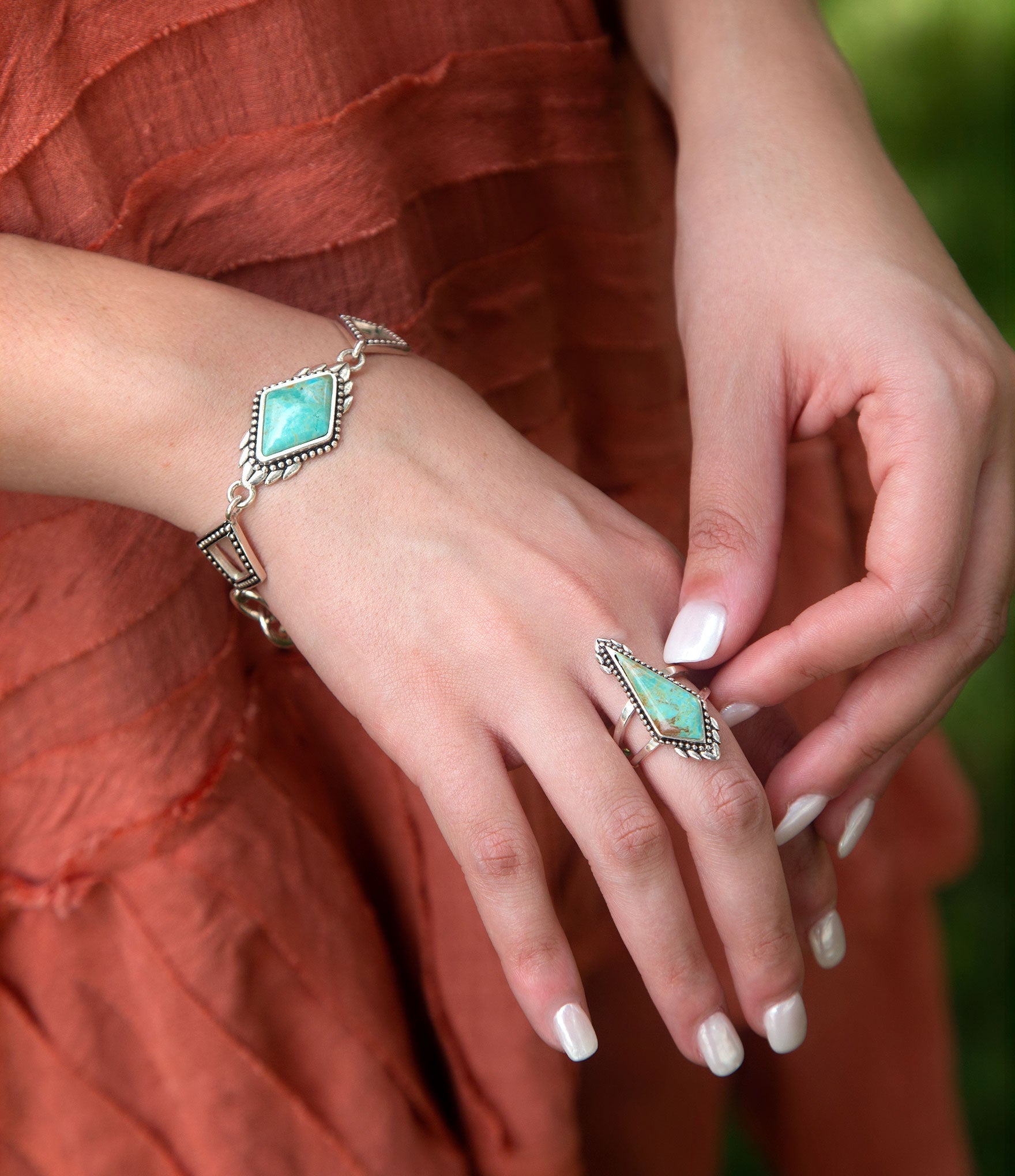 Anemone Blue Turquoise and Sterling Silver Statement Ring Barse Jewelry