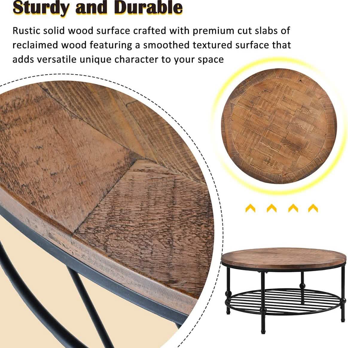 Antique Natural Coffee Table with Living Room Storage Rack DailySale