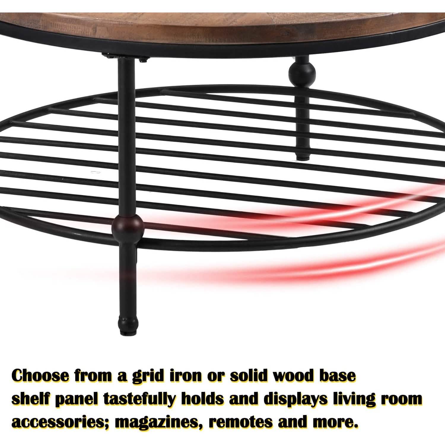 Antique Natural Coffee Table with Living Room Storage Rack DailySale