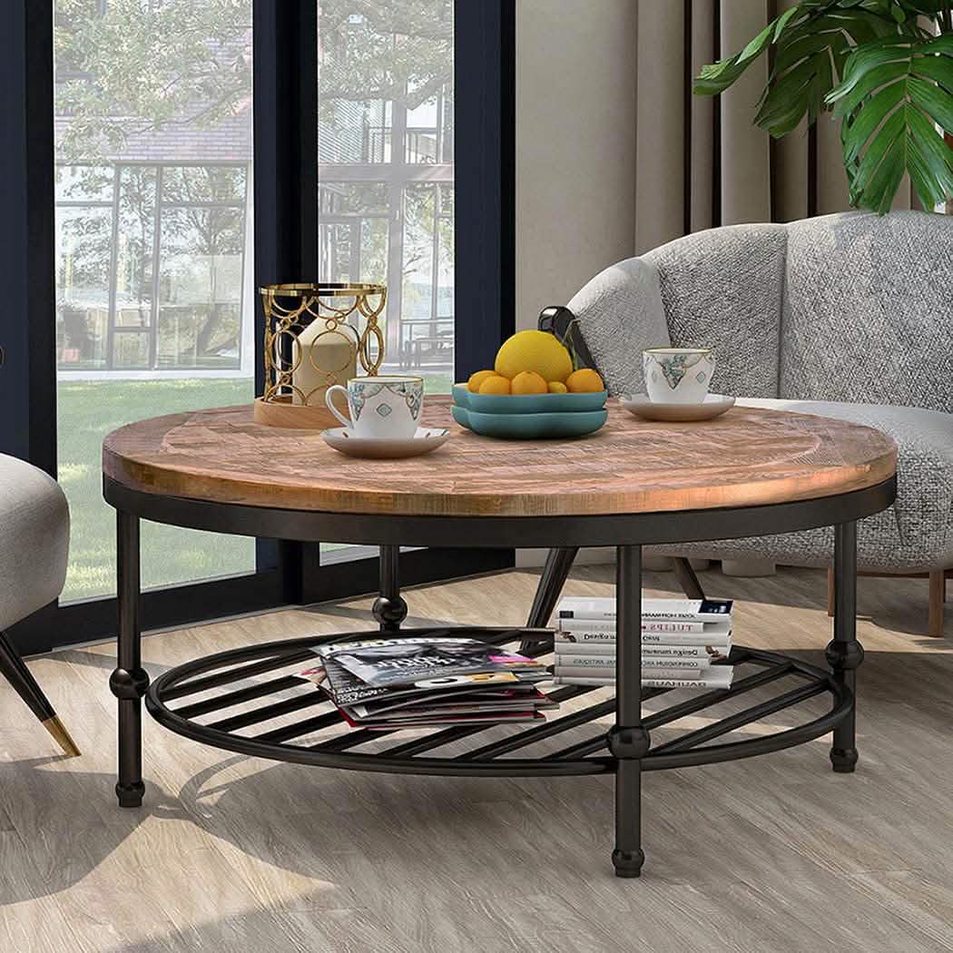 Antique Natural Coffee Table with Living Room Storage Rack DailySale