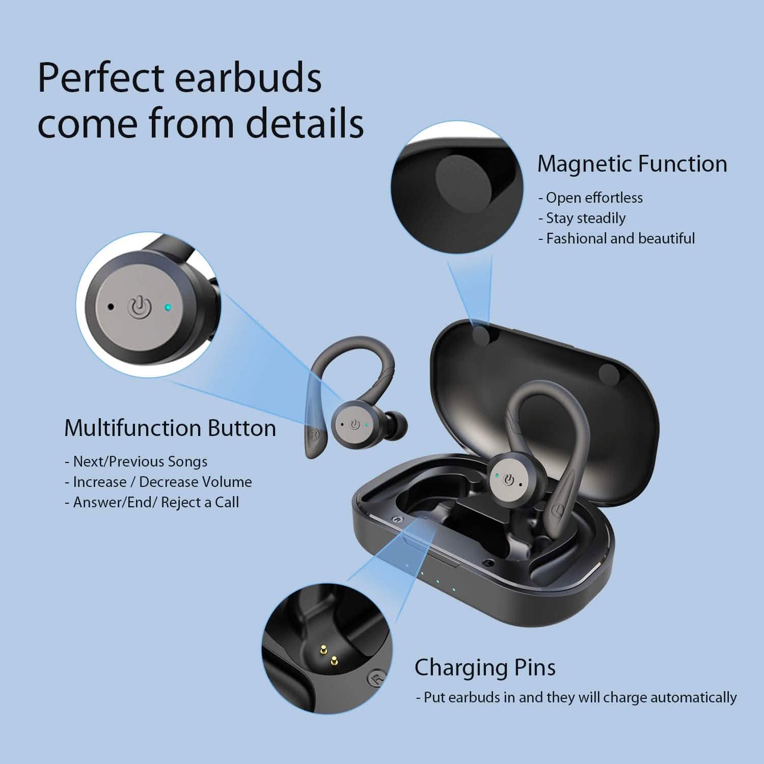 APEKX Bluetooth Headphones True Wireless Earbuds with Charging Case DailySale