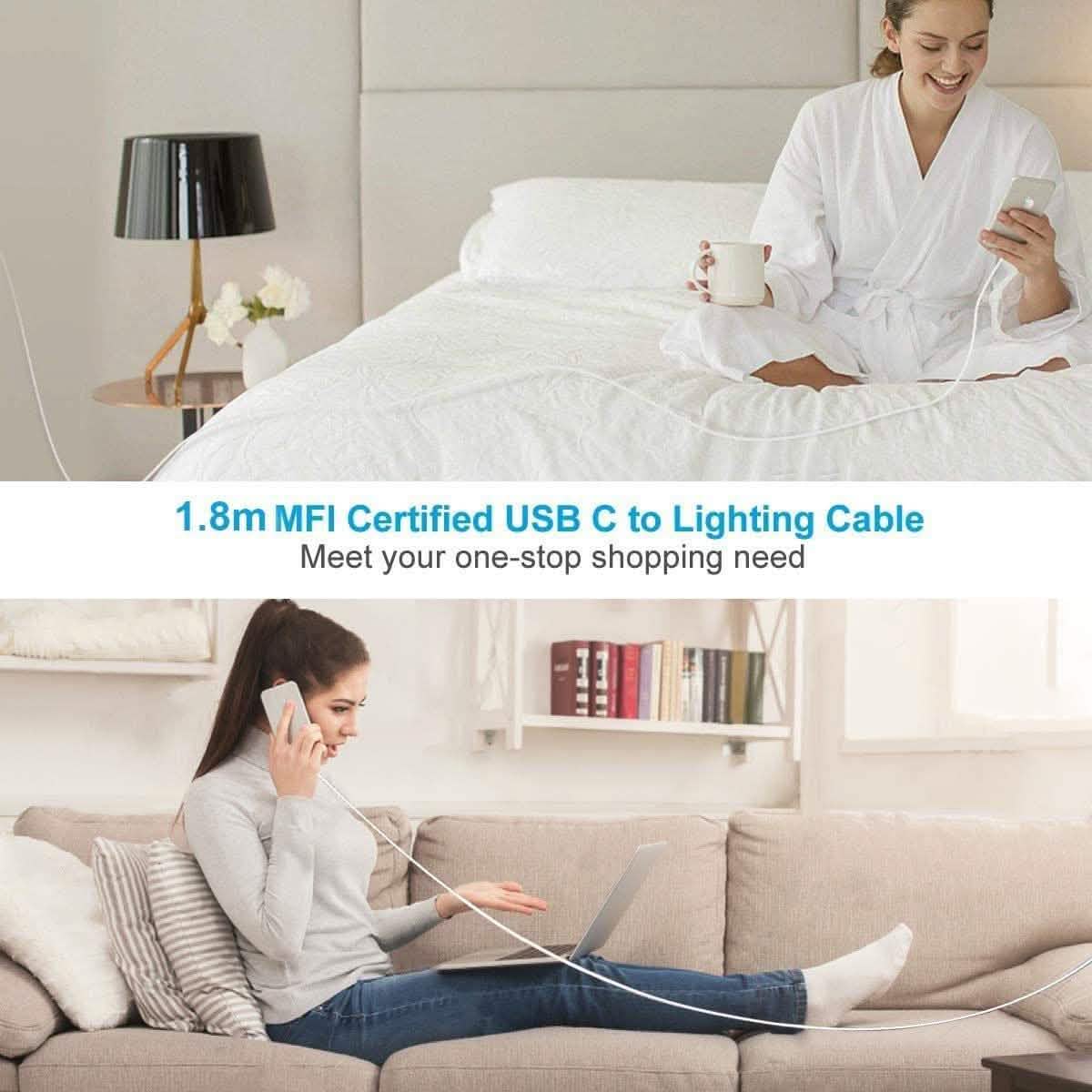 MFi Certified Veetone 20W PD Type C Power Wall Charger Travel Plug with 6FT USB C to Lightning Quick Charge Cable DailySale