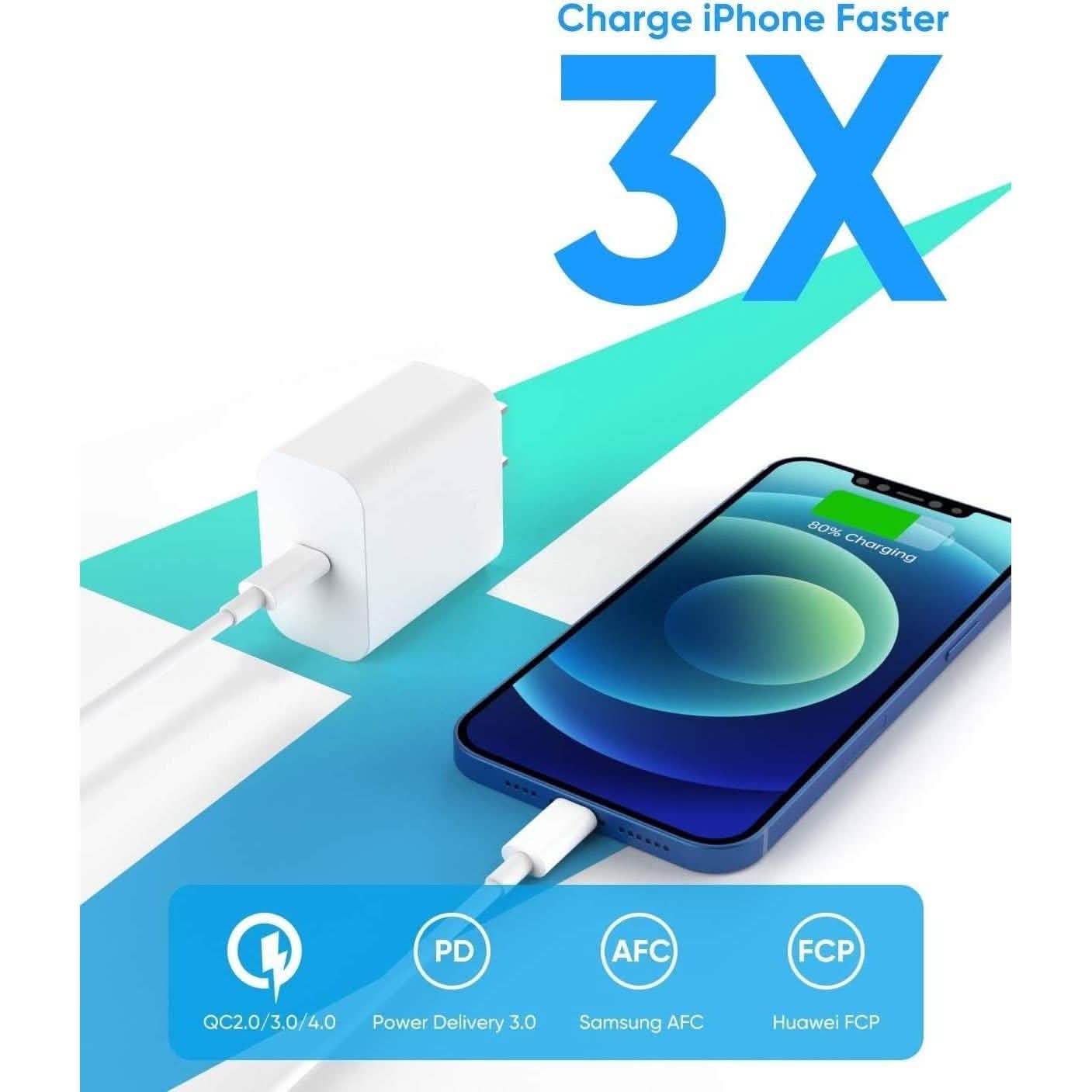 MFi Certified Veetone 20W PD Type C Power Wall Charger Travel Plug with 6FT USB C to Lightning Quick Charge Cable DailySale