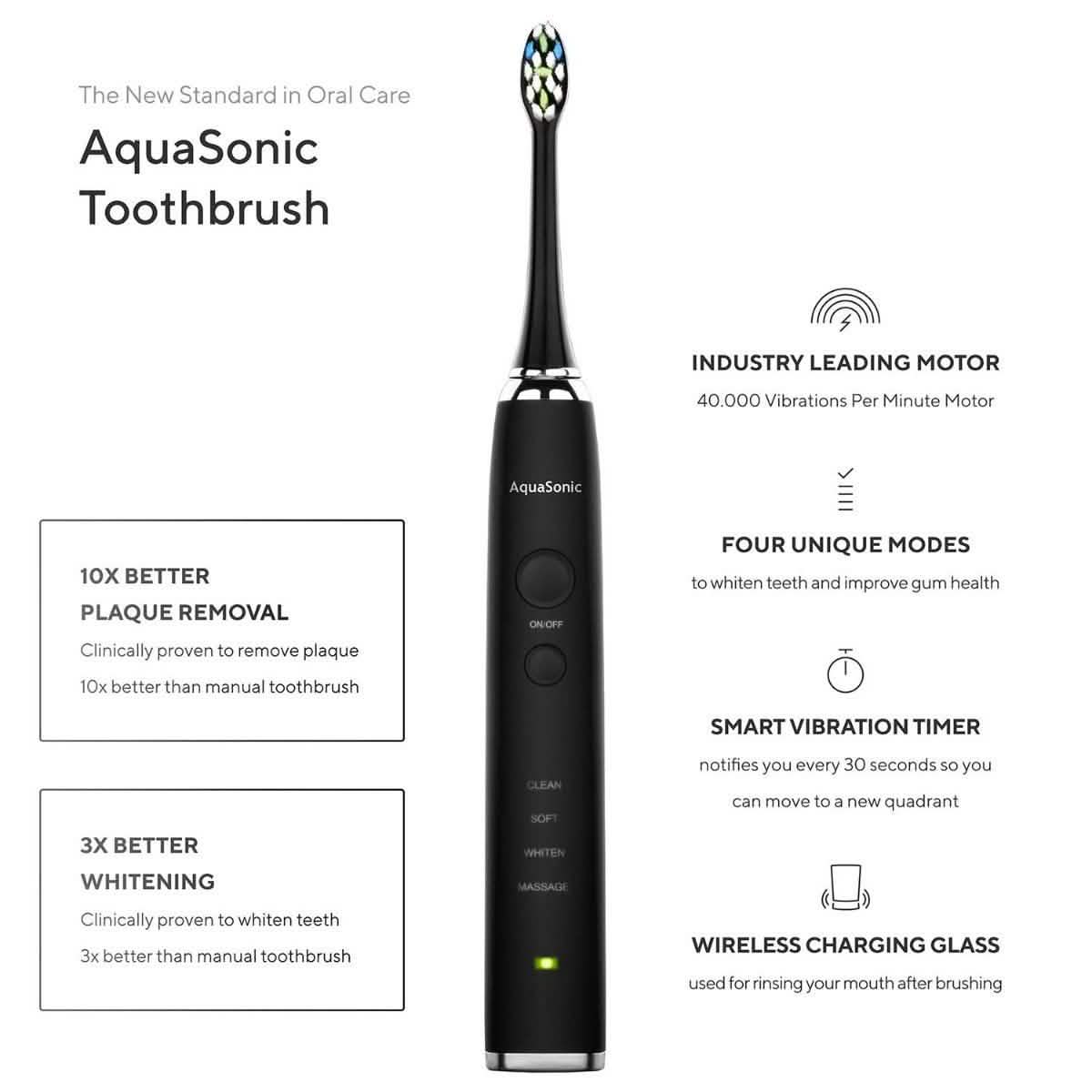 AquaSonic Black Series Pro Ultra Whitening 40,000 VPM Rechargeable Electric Toothbrush DailySale