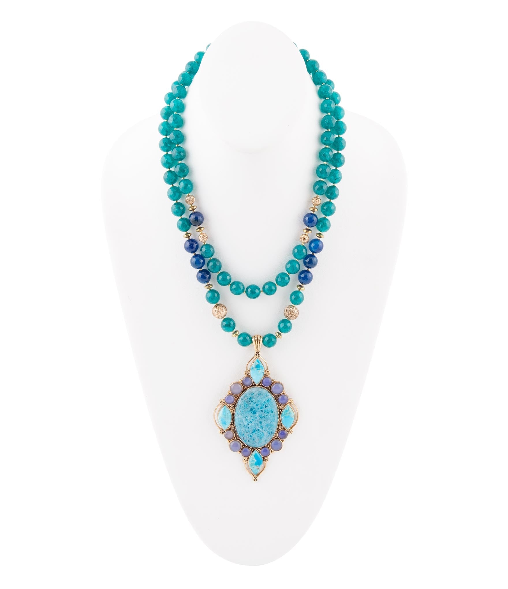 Argo Blue Apatite and Golden Bronze Pendant Necklace Barse Jewelry