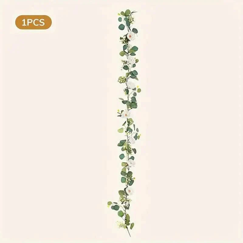 Artificial Eucalyptus Garland With Fake Roses & Gypsophila, Faux Floral Greenery DailySale