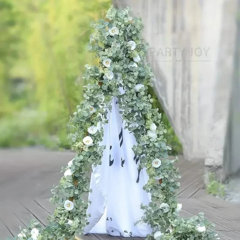 Artificial Eucalyptus Garland With Fake Roses & Gypsophila, Faux Floral Greenery DailySale
