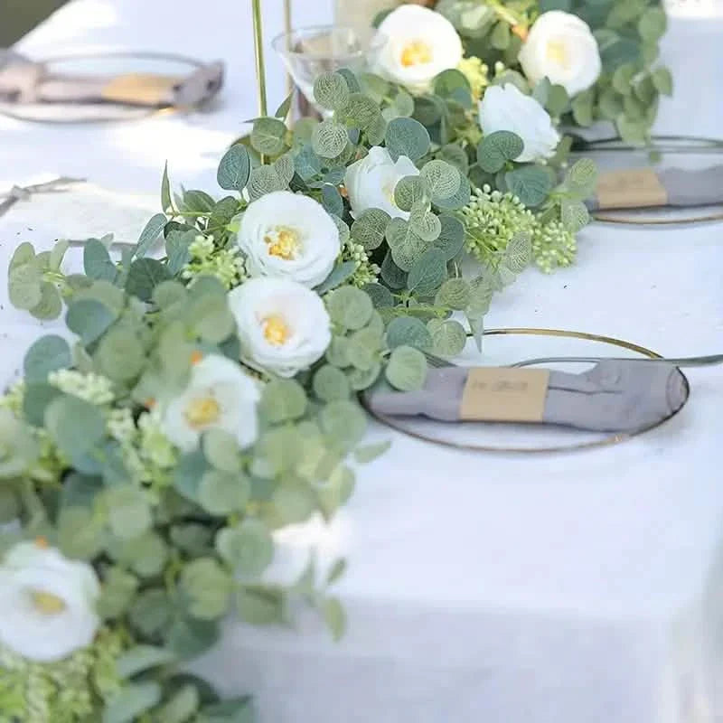 Artificial Eucalyptus Garland With Fake Roses & Gypsophila, Faux Floral Greenery DailySale