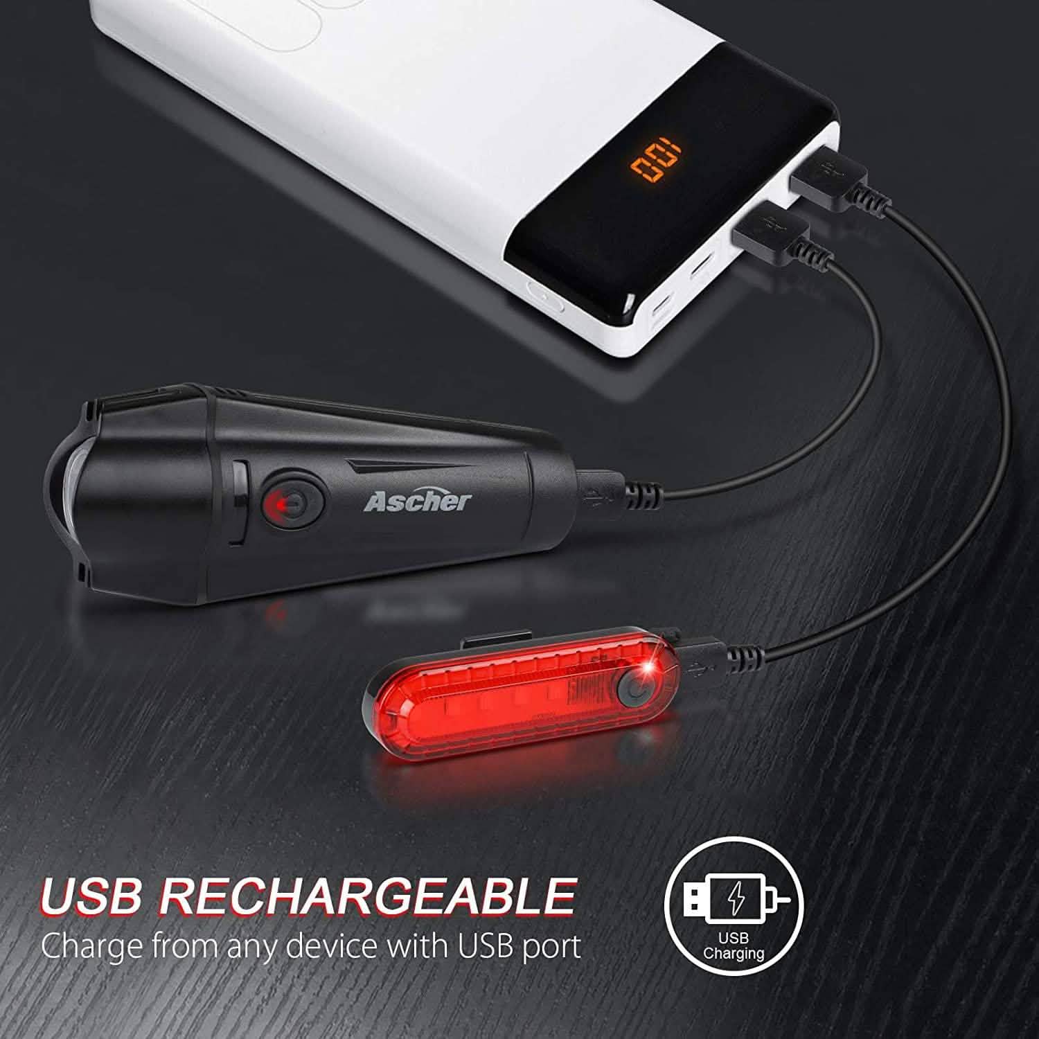 Ascher Ultra Bright USB Rechargeable Bike Light Set DailySale
