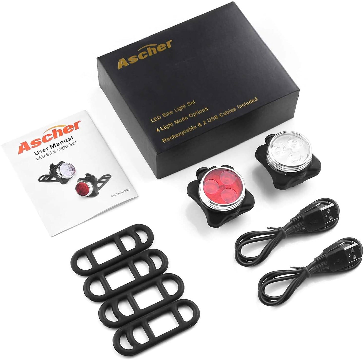 Ascher USB Rechargeable Bike Light Set DailySale