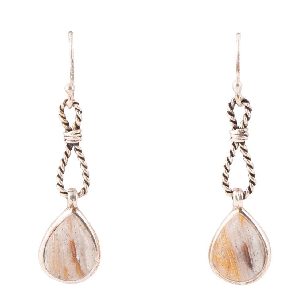Astro Grey Wood Opal and Sterling Silver Drop Earrings Barse Jewelry