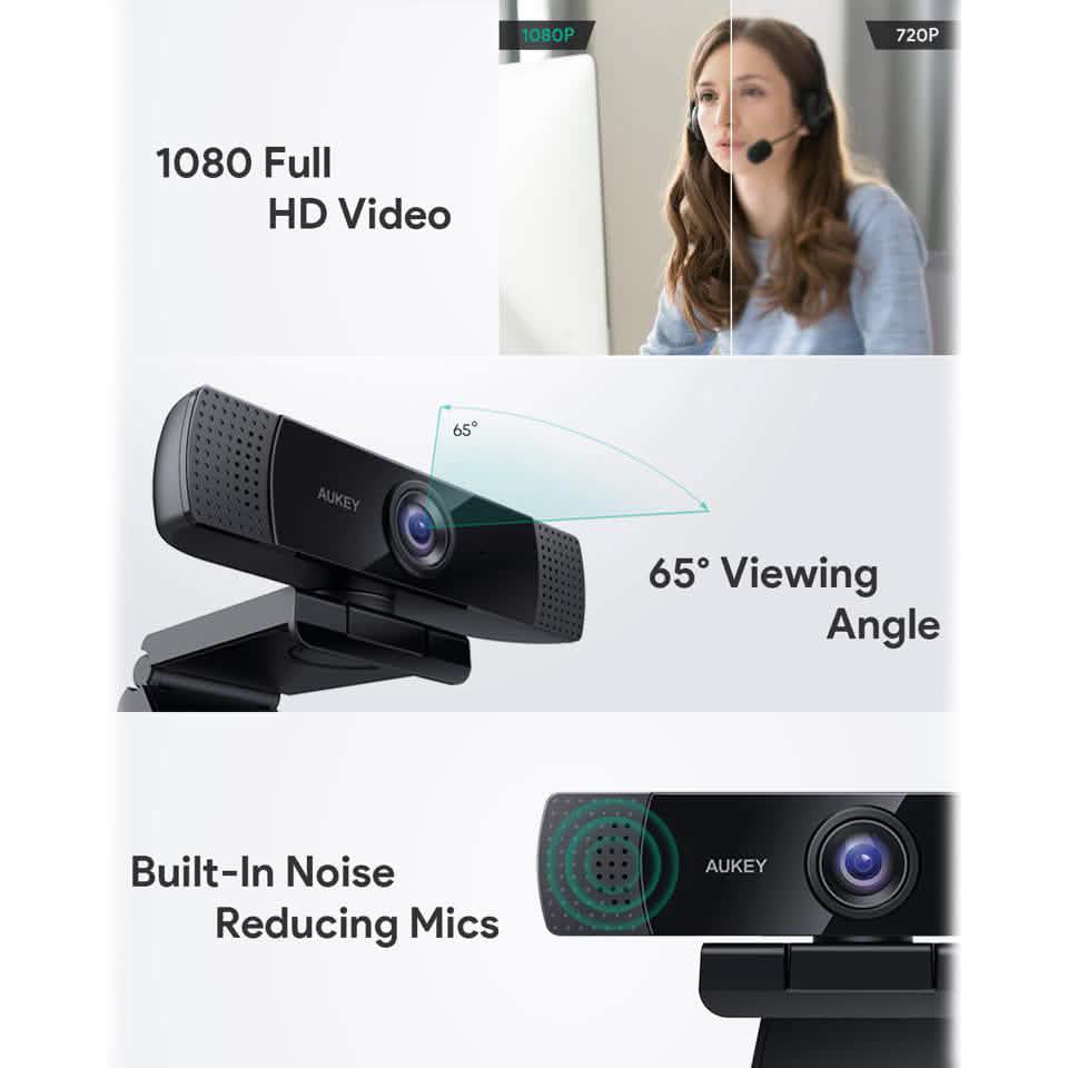 AUKEY 1080P Webcam with Dual Noise Reduction Stereo Microphones DailySale