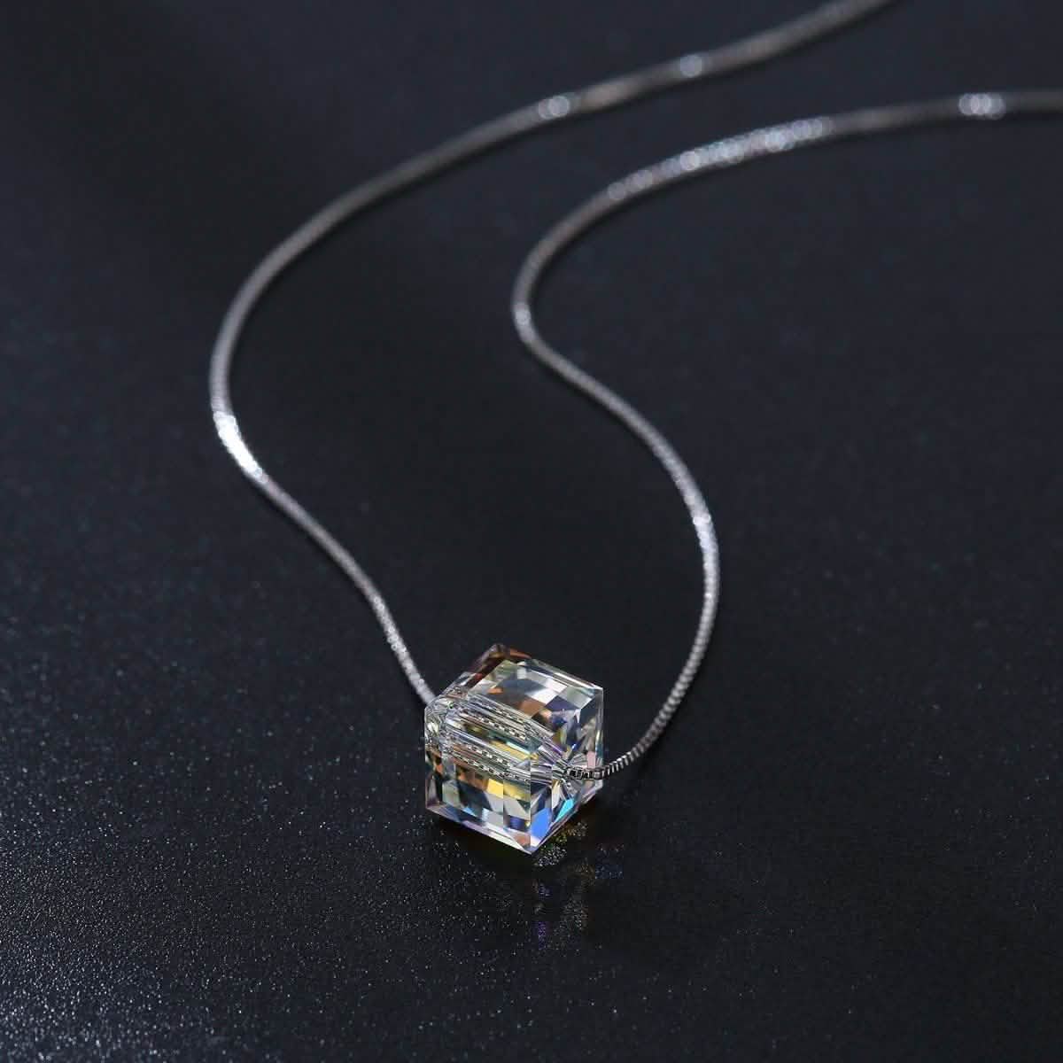 Aurora Borealis Crystal Cube Necklace Made with Swarovski Crystal DailySale