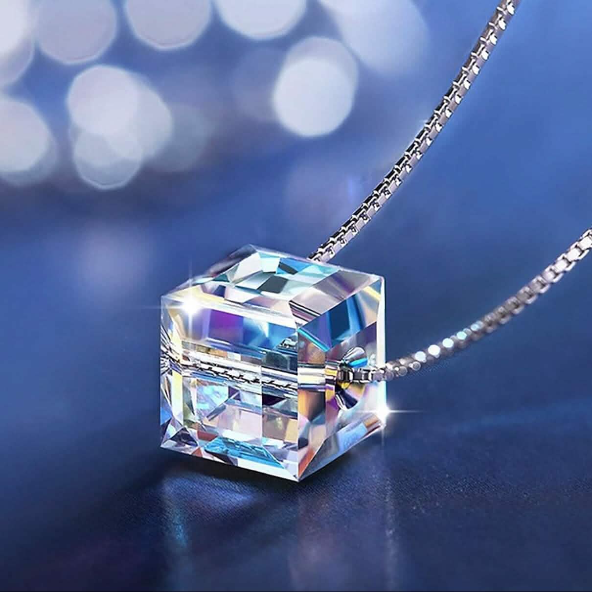 Aurora Borealis Crystal Cube Necklace Made with Swarovski Crystal DailySale