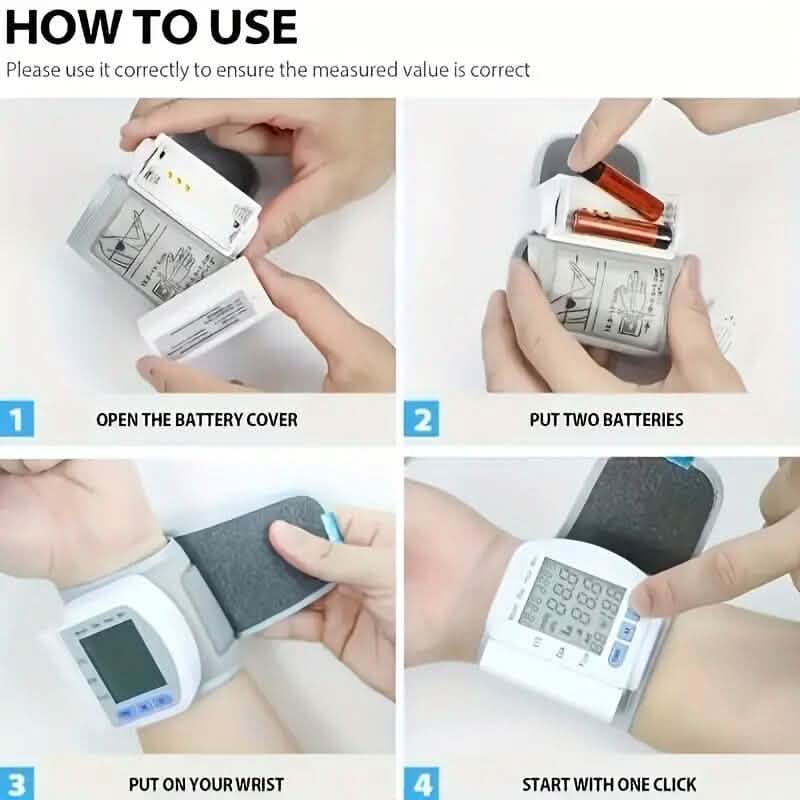 Automatic Digital Wrist Blood Pressure Monitor with Large LCD Display and Adjustable Cuff DailySale