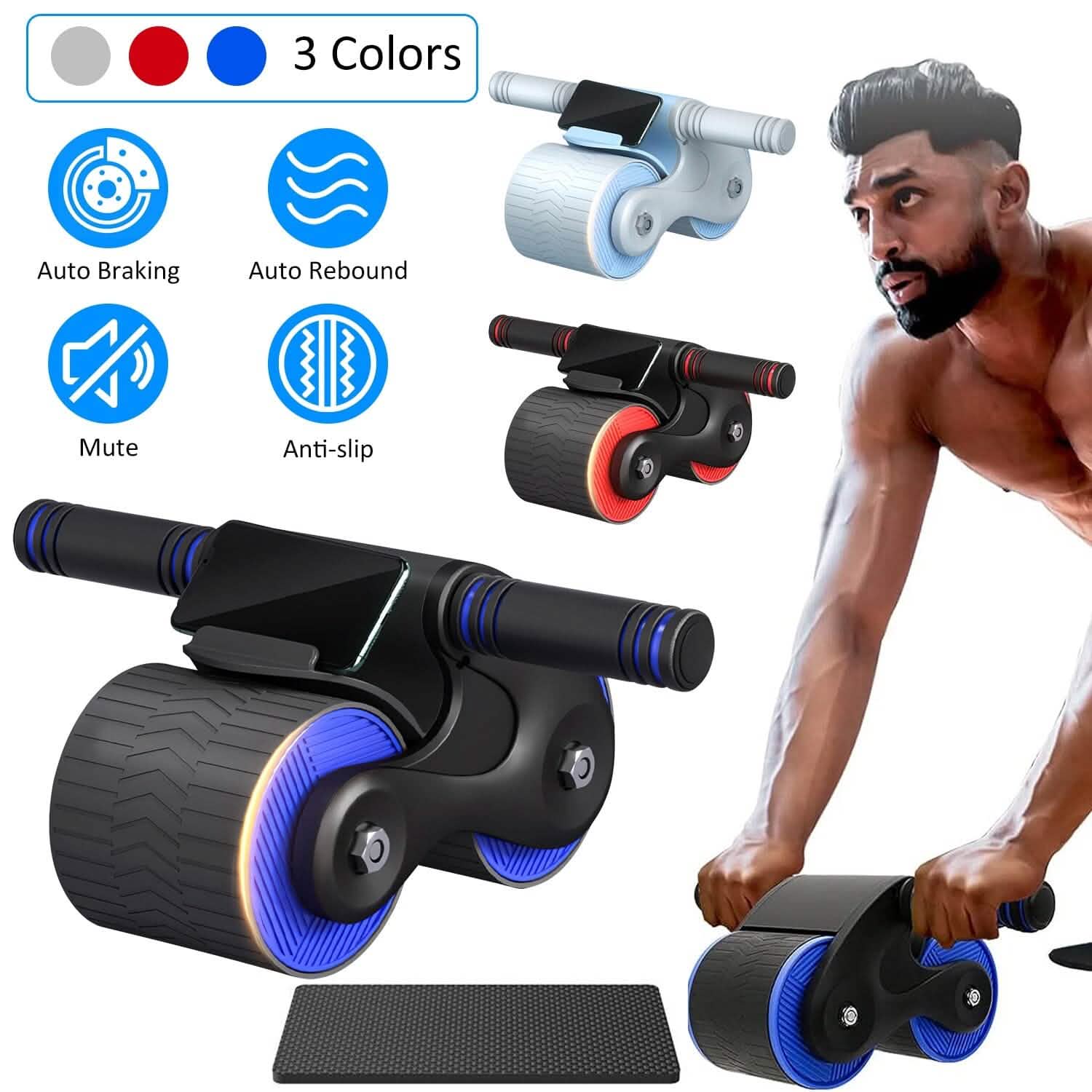 Automatic Rebound Anti-Slip AB Roller Wheel with Knee Pad Holder DailySale