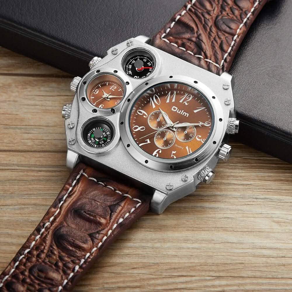 Avaner Mens Big Face Dual Time Zone Leather Strap Sport Watch DailySale
