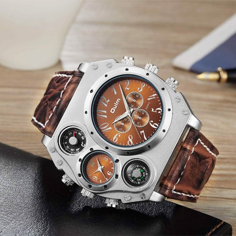 Avaner Mens Big Face Dual Time Zone Leather Strap Sport Watch DailySale