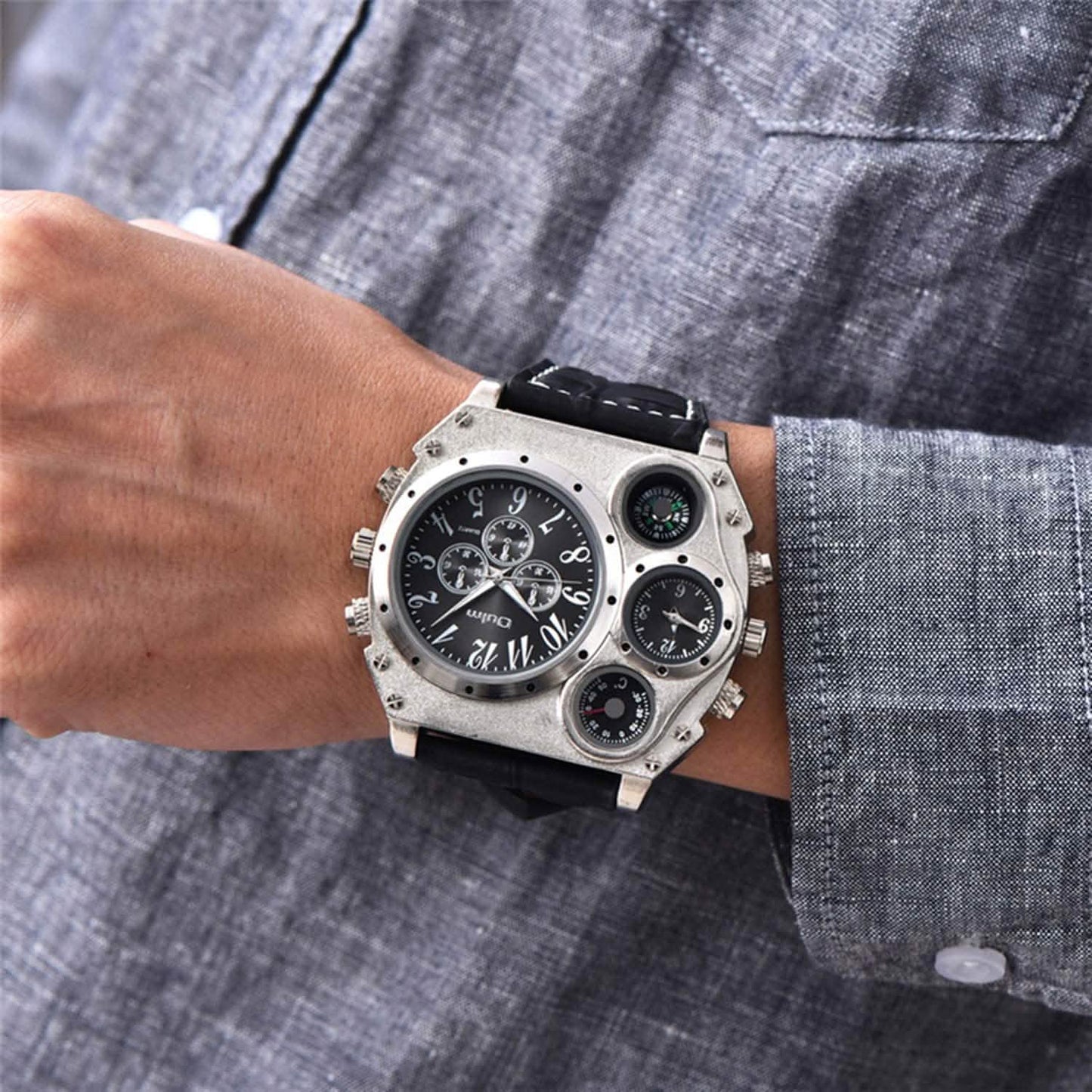 Avaner Mens Big Face Dual Time Zone Leather Strap Sport Watch DailySale