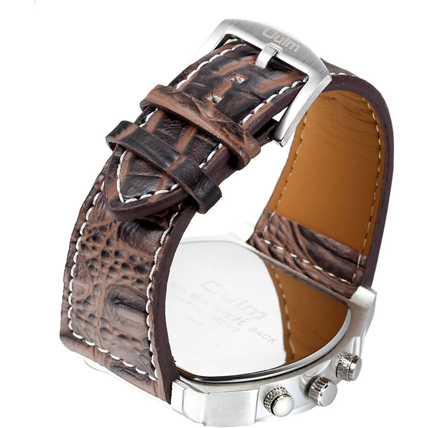 Avaner Mens Big Face Dual Time Zone Leather Strap Sport Watch DailySale