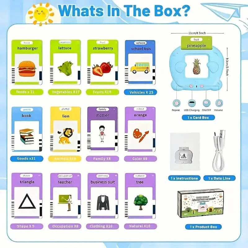 Flash Card Learning Toy – 112 Cards, 224 Words | USB Rechargeable Reading Toy for Kids (Pink/Blue) DailySale