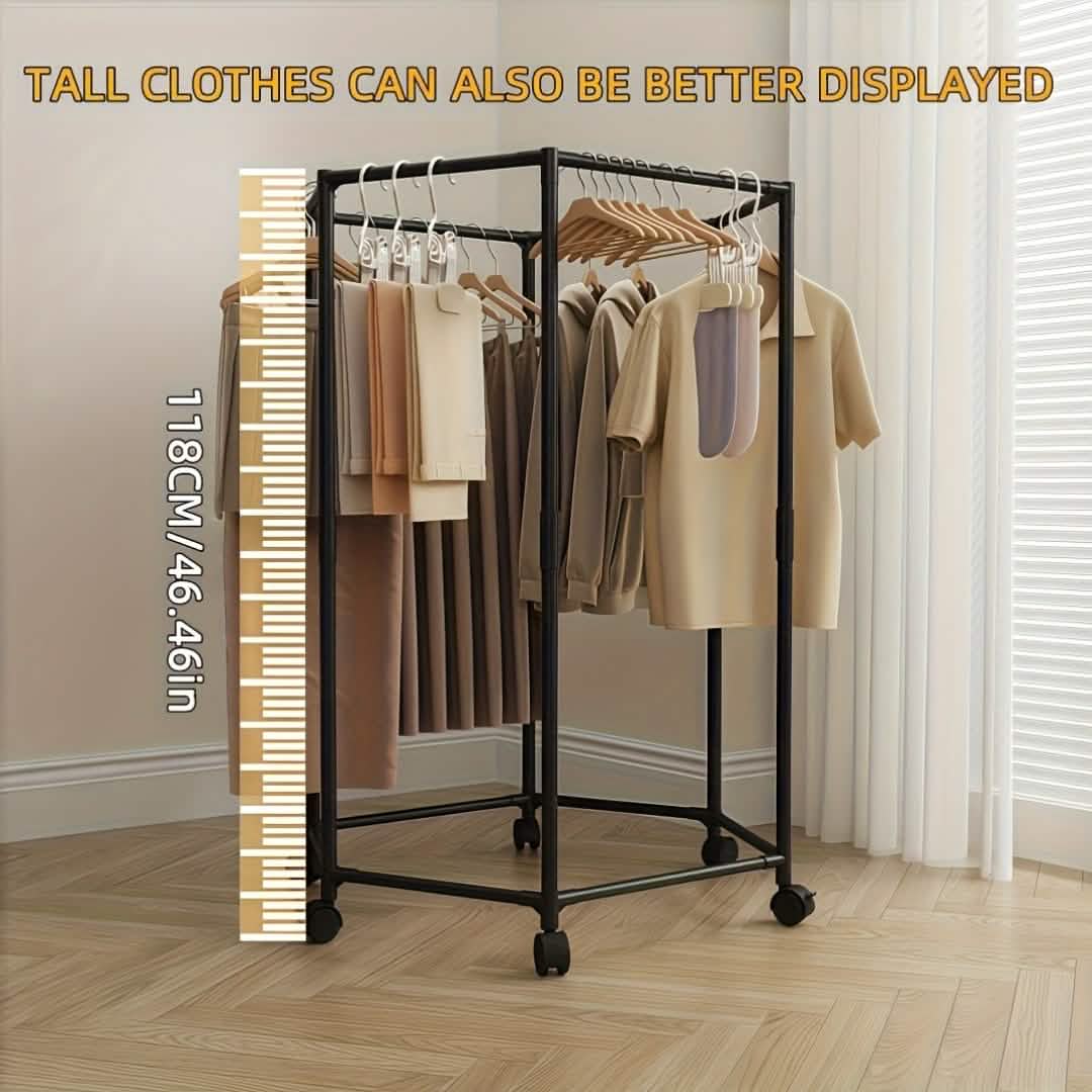 360° Rotating Freestanding Clothing Rack – Hexagonal Carbon Steel Organizer with Wheels DailySale