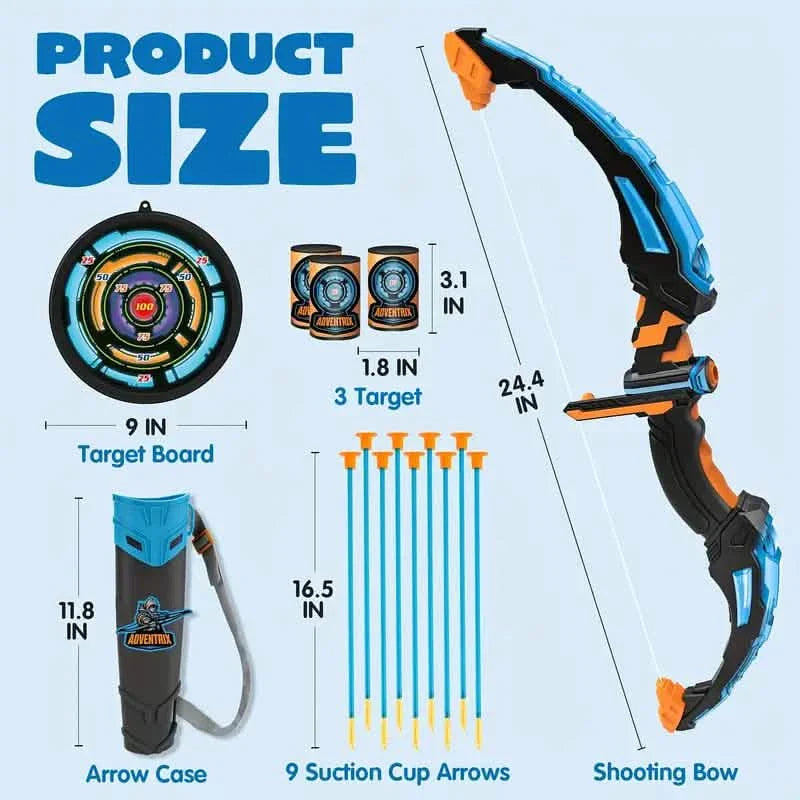 LED Bow & Arrow Toy Set for Kids Light-Up Archery Play Kit with Suction Cup Arrows (Blue/Green) DailySale