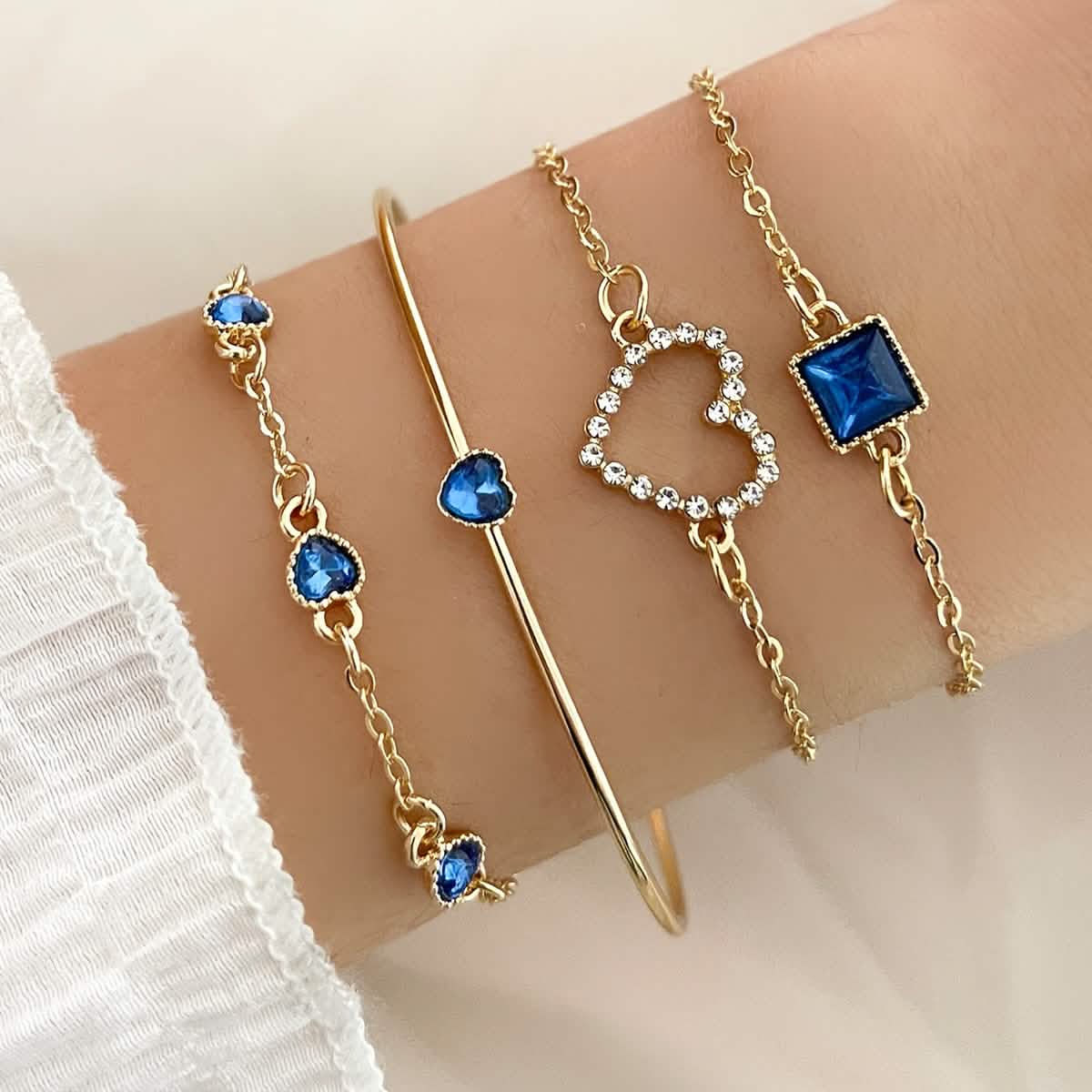 4pcs Rhinestone Alloy Bracelet Set – Minimalist Heart & Square Design DailySale