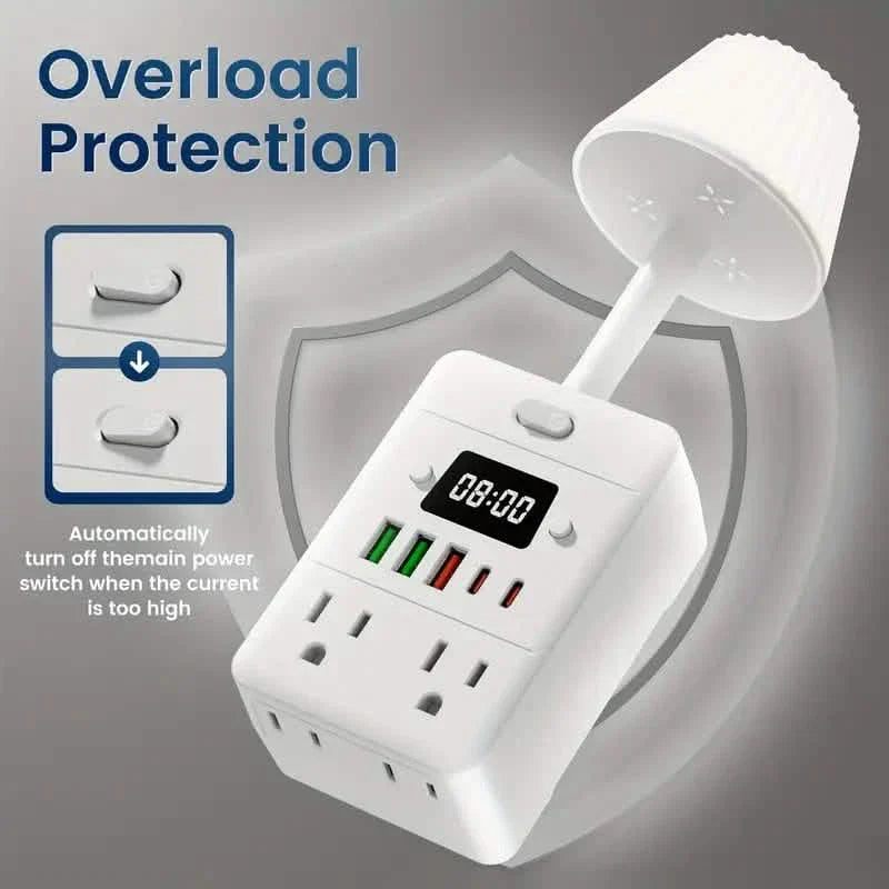 11-in-1 Multifunctional Power Strip with Desk Lamp, Clock, USB Ports & Surge Protection DailySale