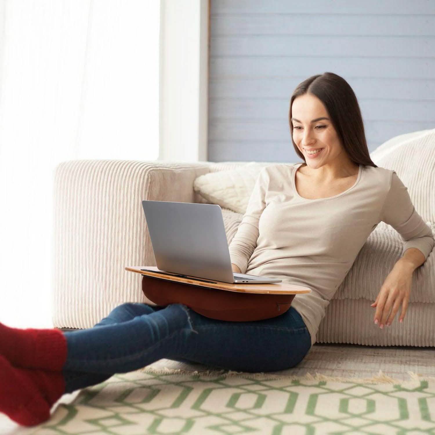 Bamboo Laptop Lap Desk with Pillow Cushion Stand Holder Table DailySale