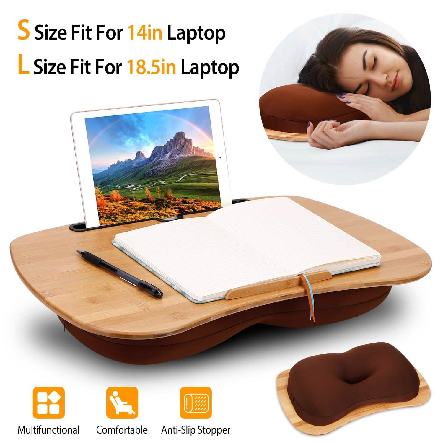 Bamboo Laptop Lap Desk with Pillow Cushion Stand Holder Table DailySale