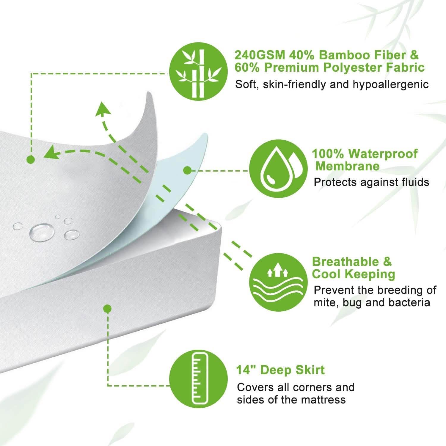 Bamboo Mattress Protector Hypoallergenic Waterproof Mattress Pad Cover DailySale