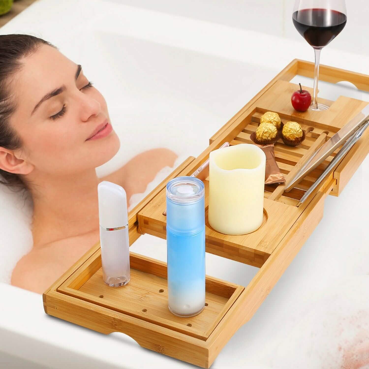 Bathtub Caddy Tray Crafted Bamboo DailySale