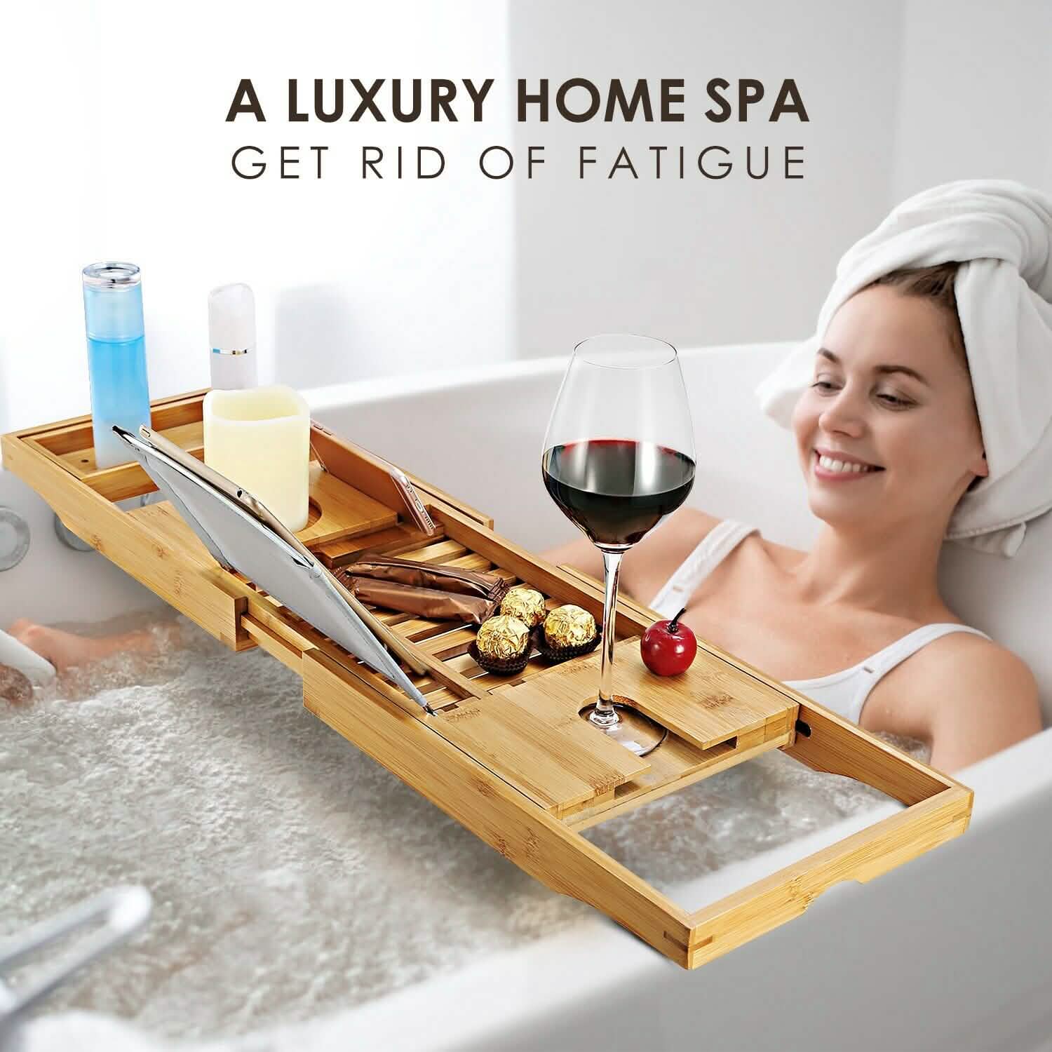 Bathtub Caddy Tray Crafted Bamboo DailySale