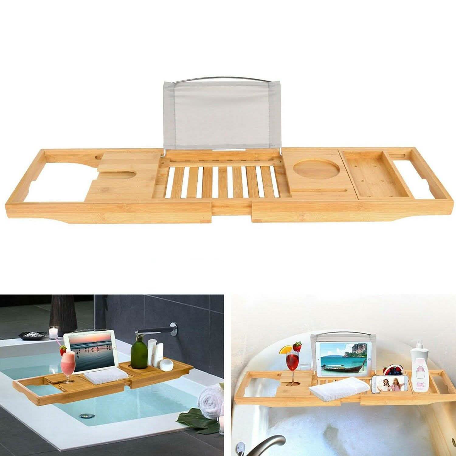 Bathtub Caddy Tray Crafted Bamboo DailySale