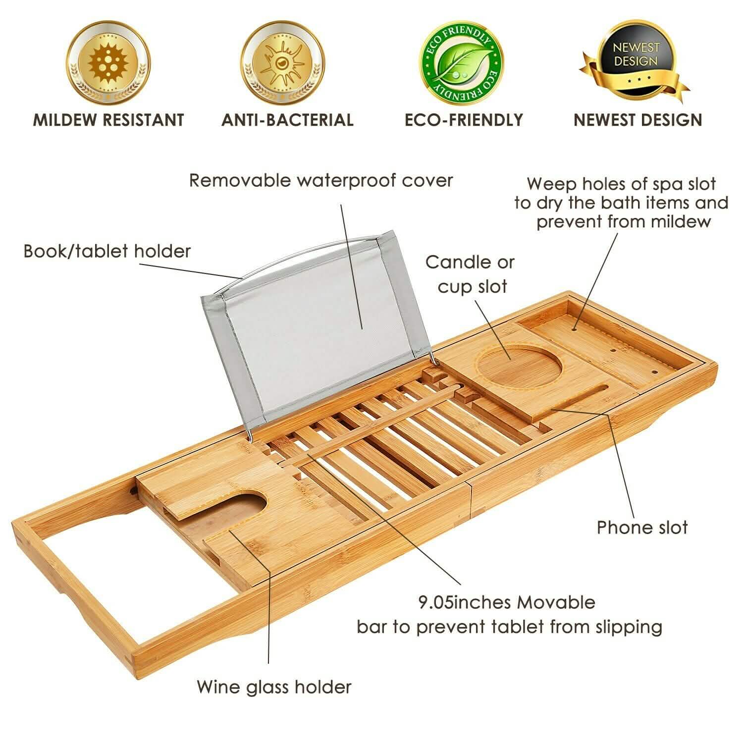 Bathtub Caddy Tray Crafted Bamboo DailySale
