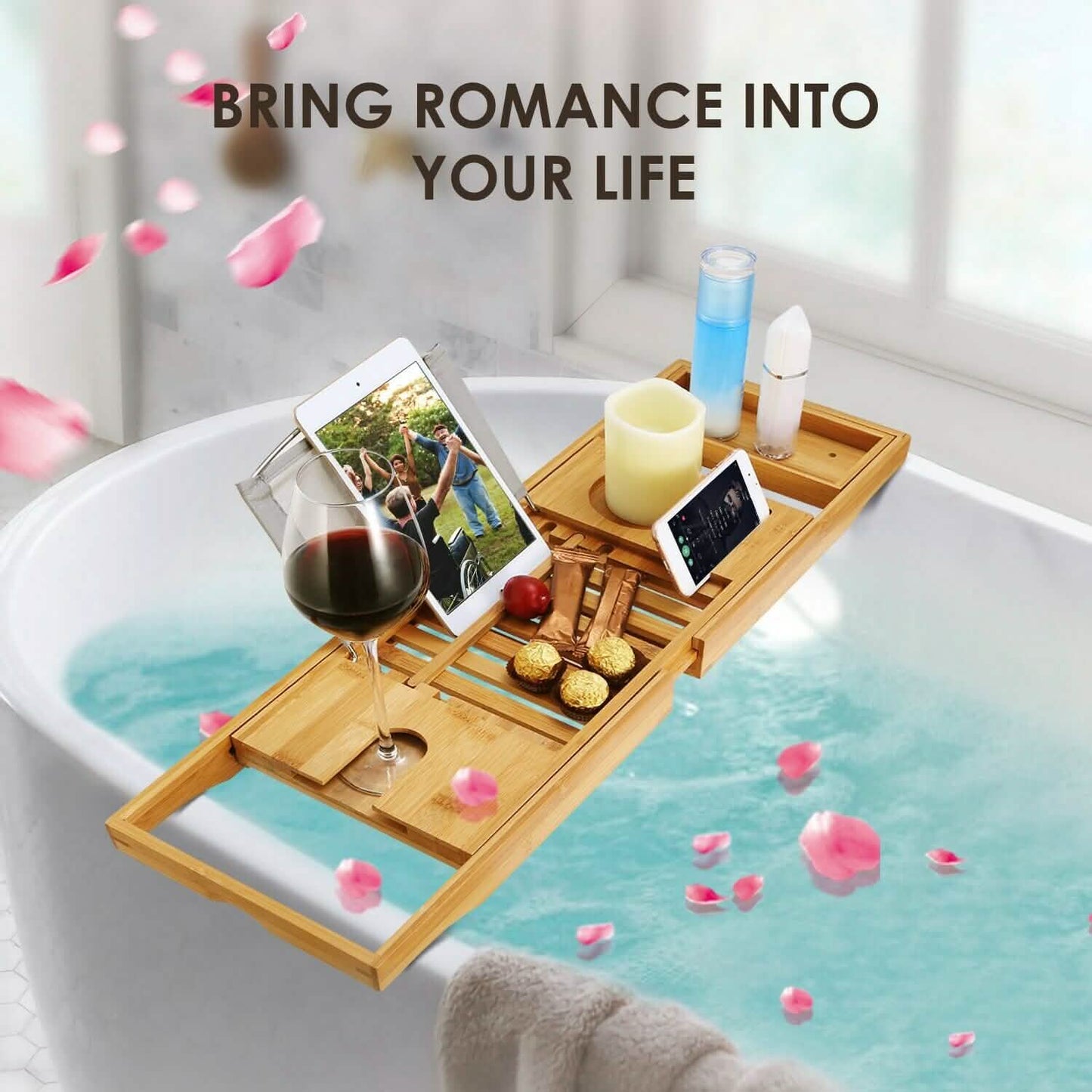 Bathtub Caddy Tray Crafted Bamboo DailySale