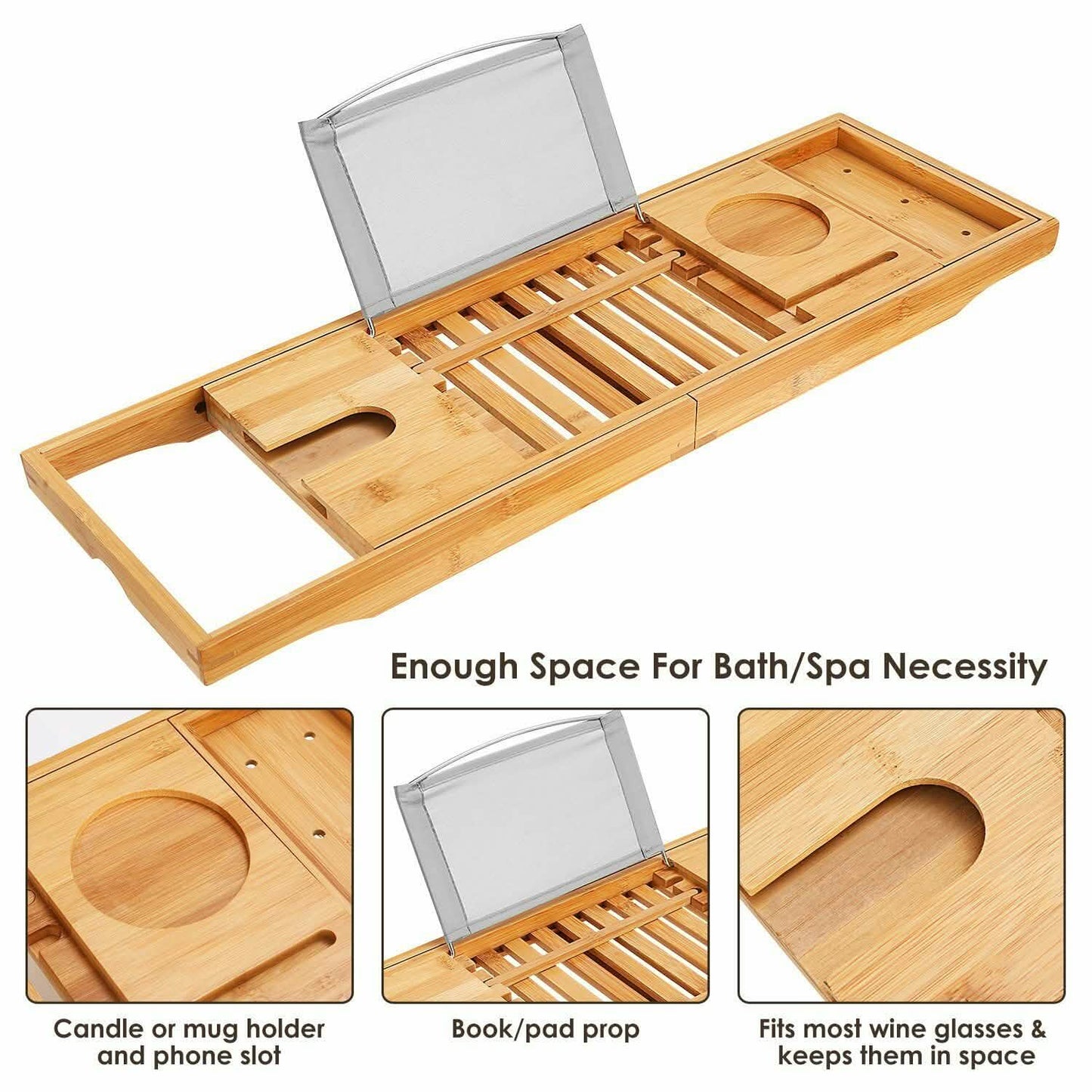 Bathtub Caddy Tray Crafted Bamboo DailySale