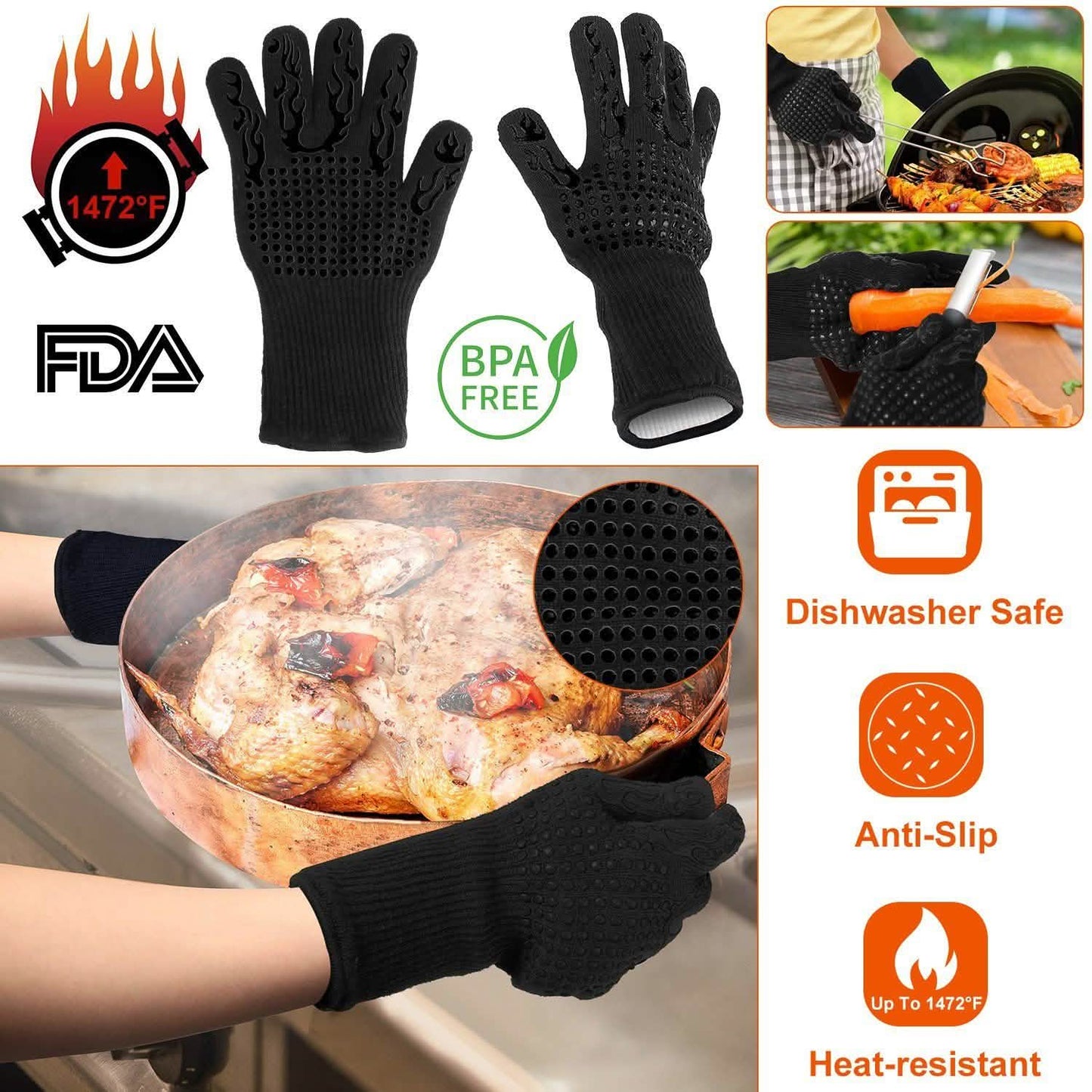BBQ Gloves 1472¬∞F Heat Resistant Grill Gloves Anti-slip DailySale