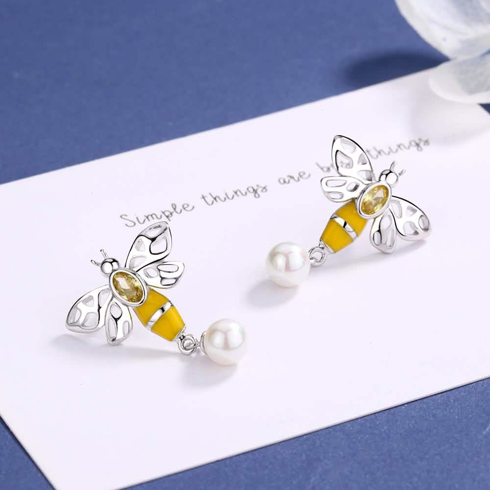 Bee Drop Earrings With Swarovski Pearl and Crystals DailySale