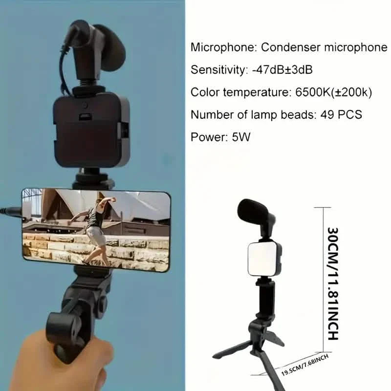 Beginner Video Blogging Kit with a 10-inch Tripod, Phone Holder, and Mini Shotgun Microphone DailySale