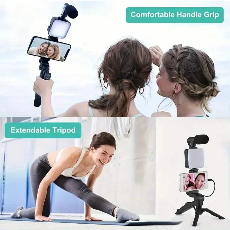 Beginner Video Blogging Kit with a 10-inch Tripod, Phone Holder, and Mini Shotgun Microphone DailySale