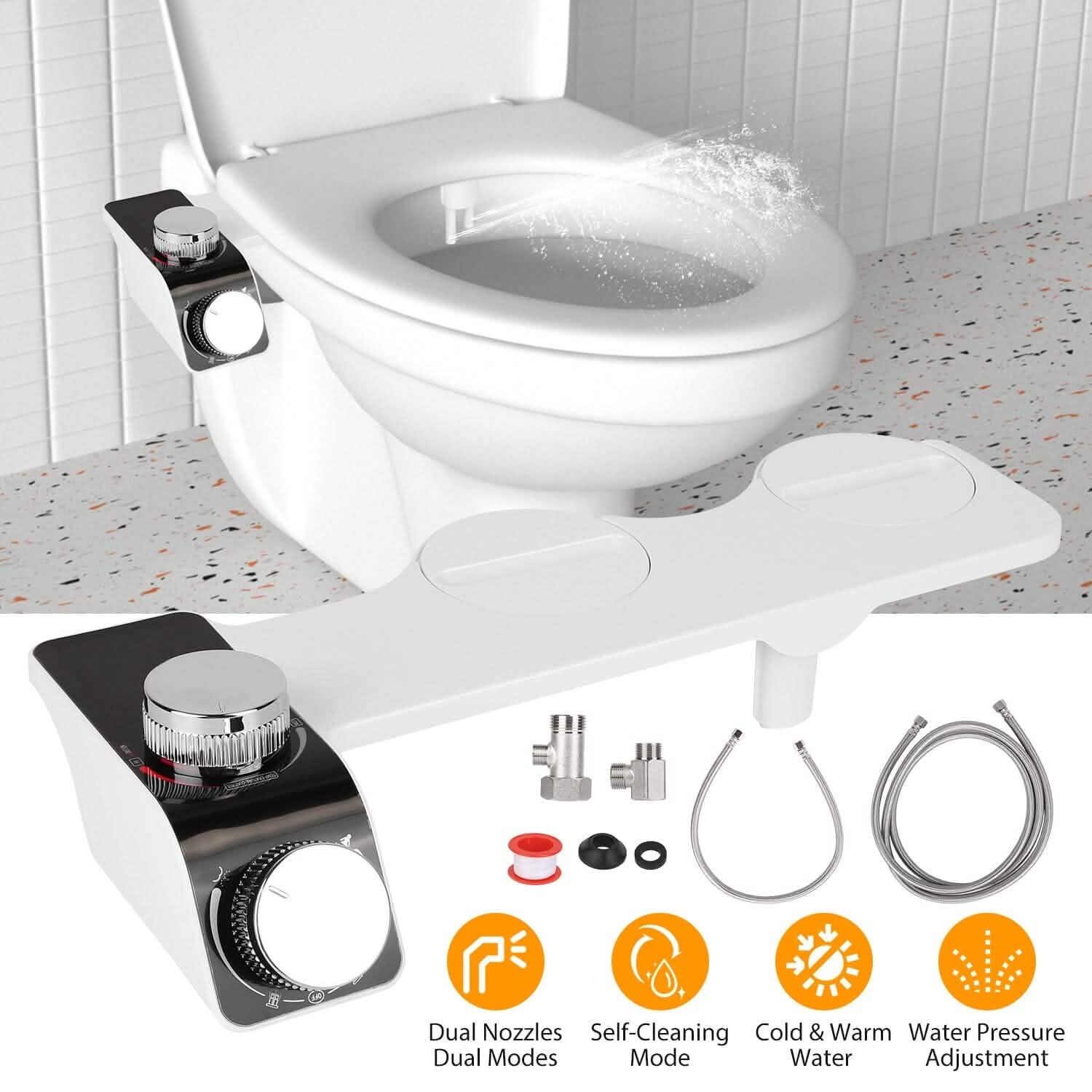 Bidet Attachment Non-Electric Fresh Water Sprayer with Self Cleaning Dual Nozzle DailySale