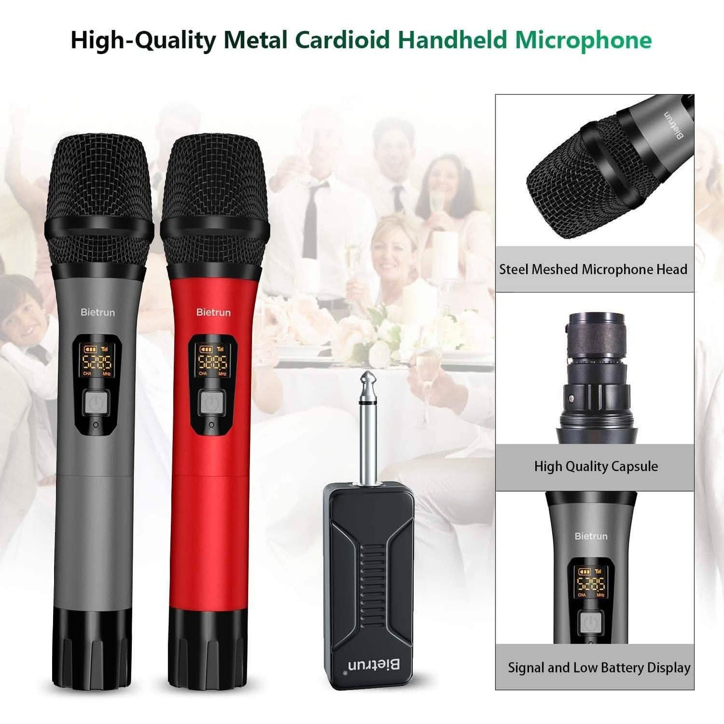 Bietrun Wireless UHF Metal Dual Handheld Dynamic Mic Karaoke System DailySale