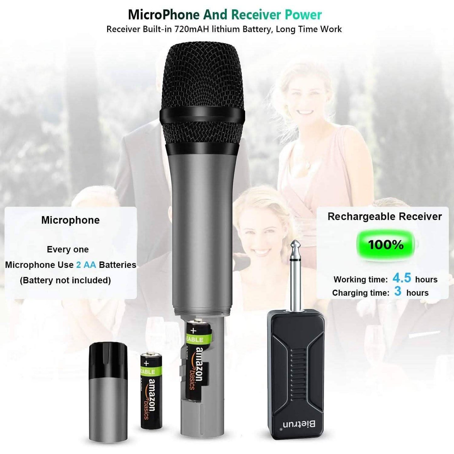 Bietrun Wireless UHF Metal Dual Handheld Dynamic Mic Karaoke System DailySale